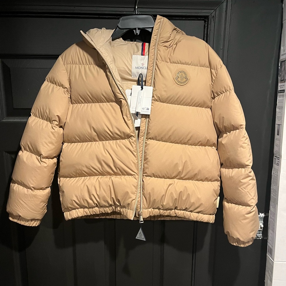 Beige, Moncler girls coat, size 14A, new with tags